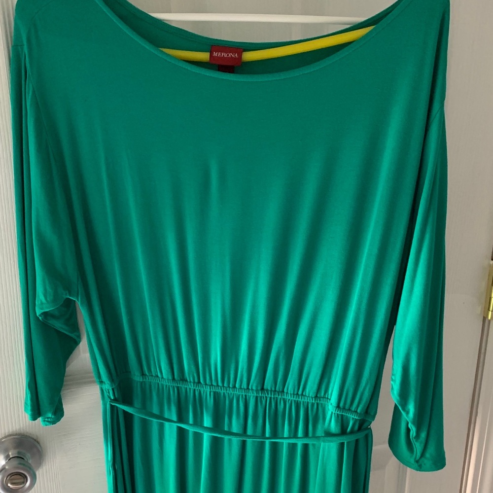 Merona Size L green 3/4 sleeve to the knee dress